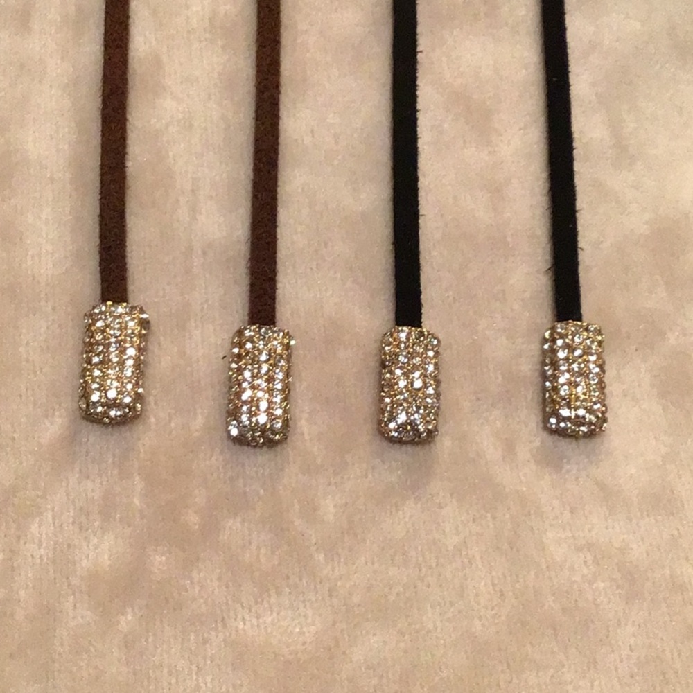 NEW LARIAT LEATHER and CUBIC ZIRCONIA CRYSTAL ENDS NECKLACE - Picture 10 of 13